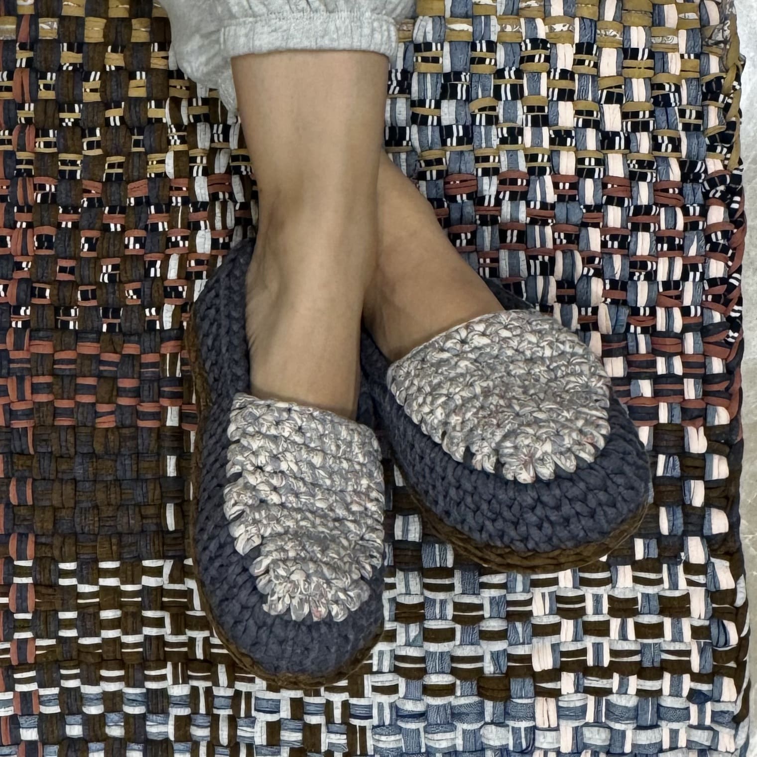 Image of Indoor Shoes Unisex Grey Off white Brown Dark denim