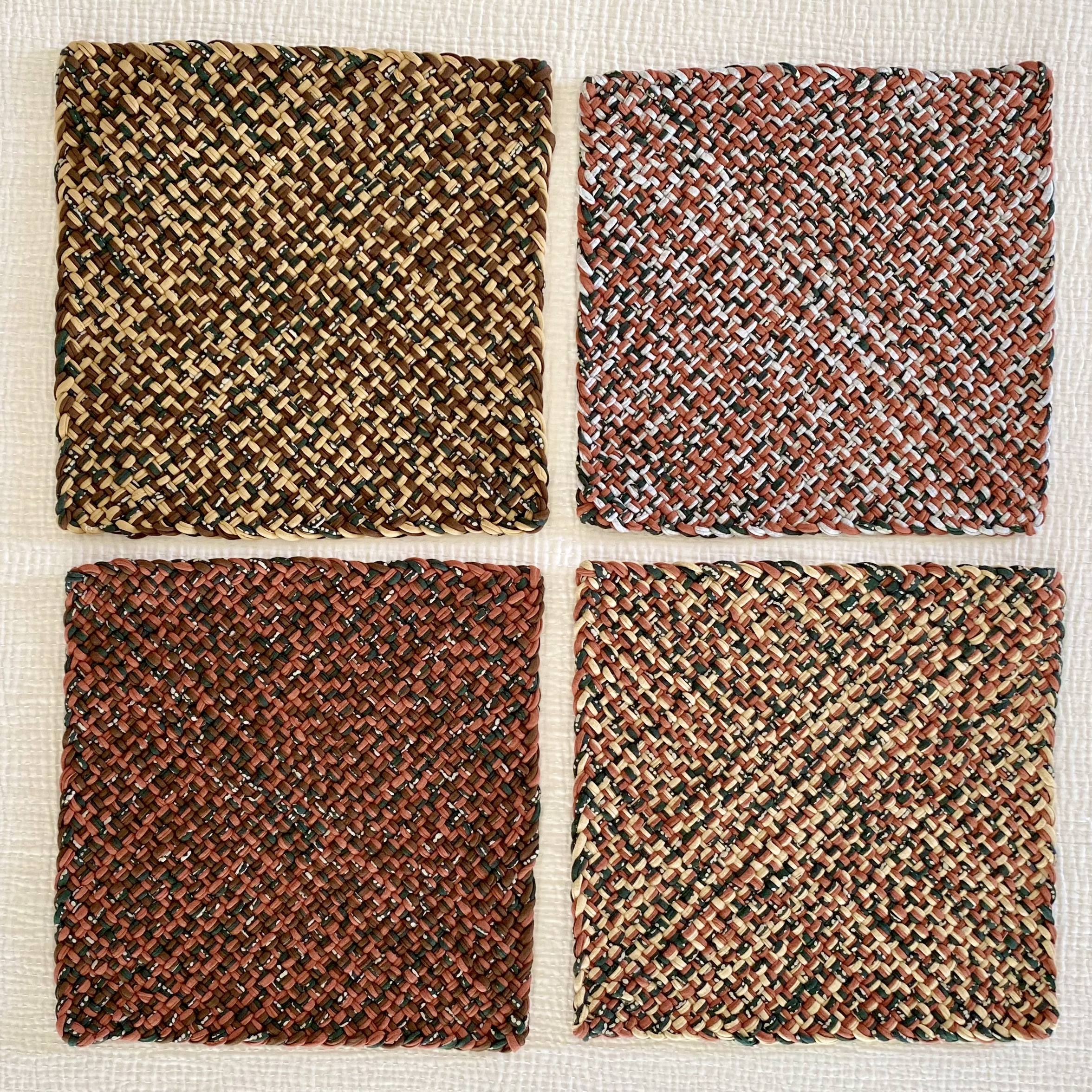 Set of 4 SQUARE WOVEN Blue Brown Maroon Light Grey