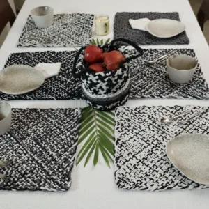 Set of 6 SQUARE Placemats Charcoal Grey Silver Grey